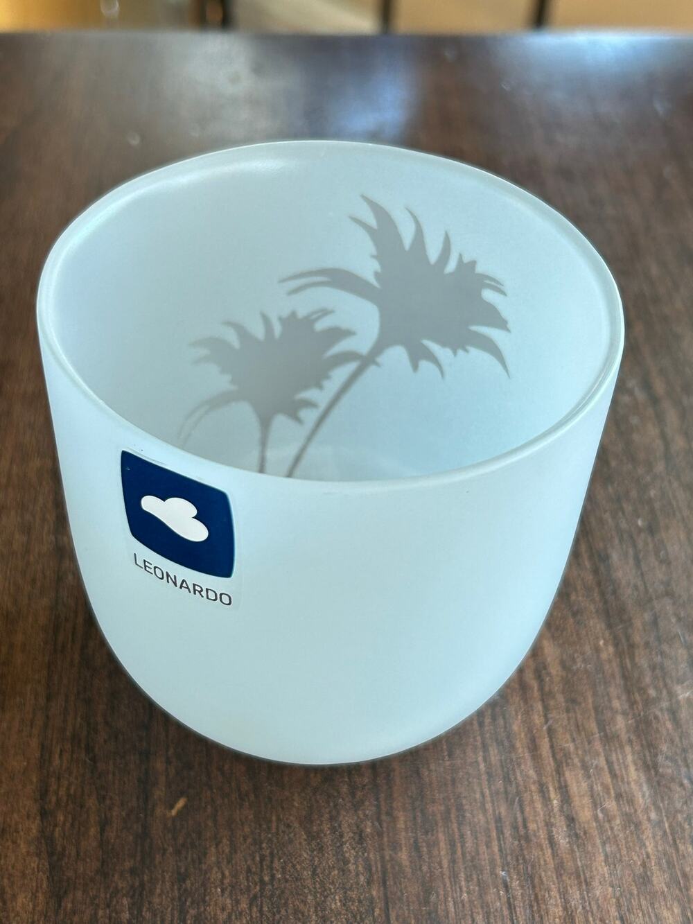 Leonardo frosted white glass votive holder small vase palm tree